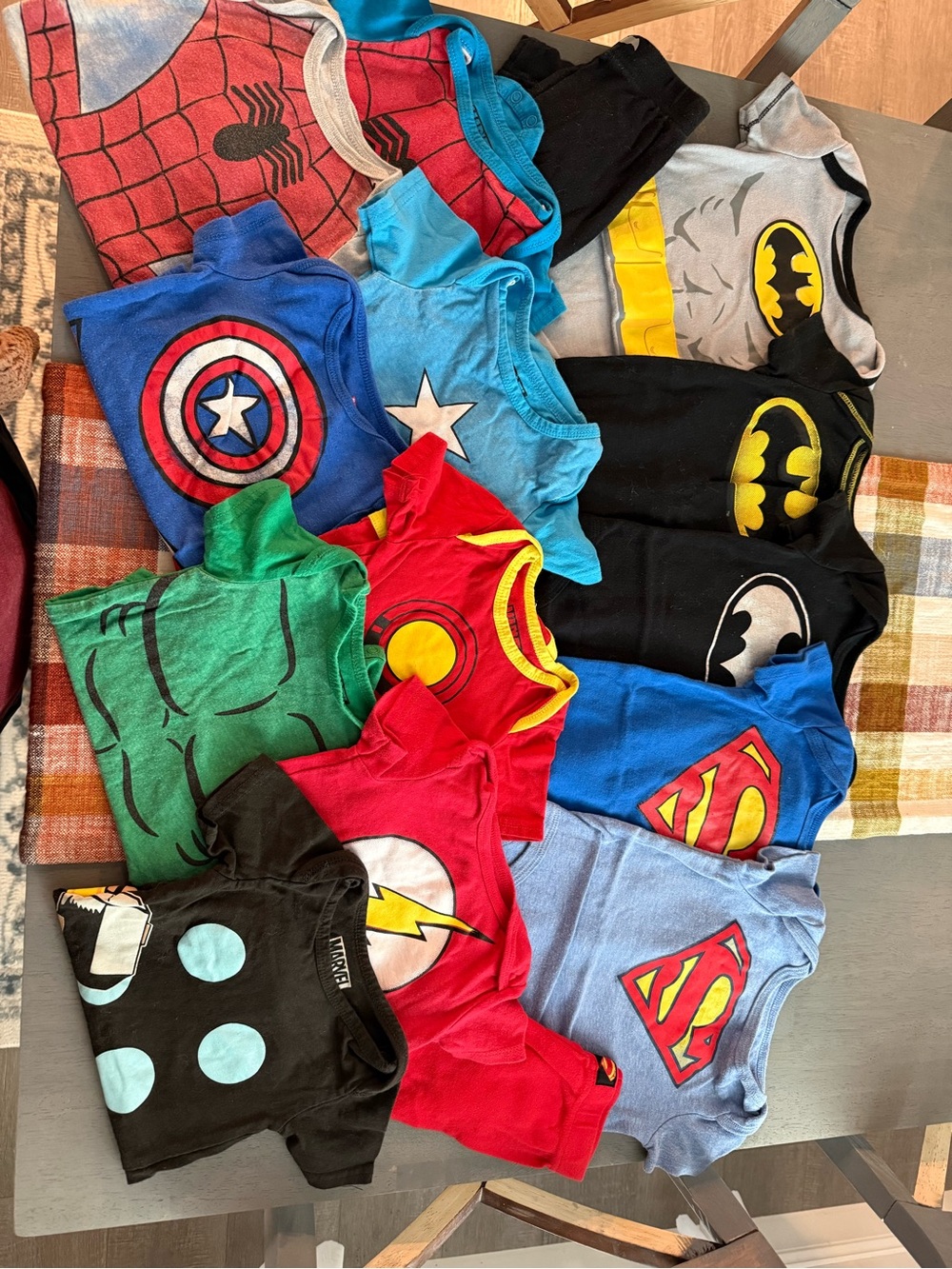Size 12 Months Superhero Onesie Bundle w/ 2 Bottoms- Multi-Character